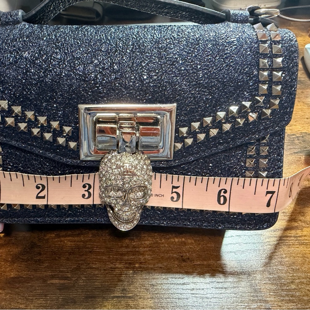 Glamorous Black Skull Embellished Crossbody Bag - Picture 9 of 12